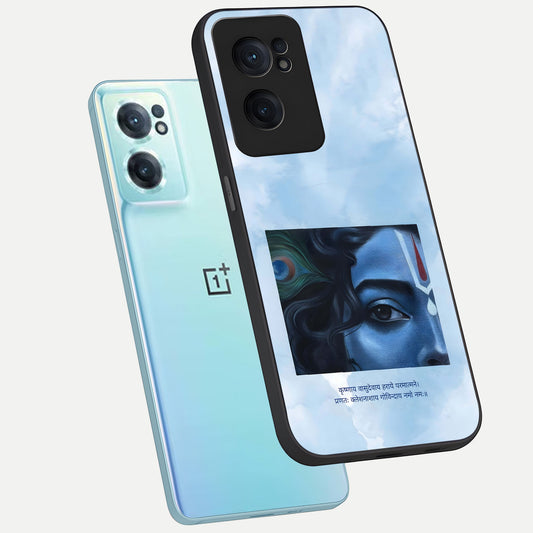  Spiritual Krishna phone case For Oneplus Nord CE2 showing premium glass back cover with detailed artwork