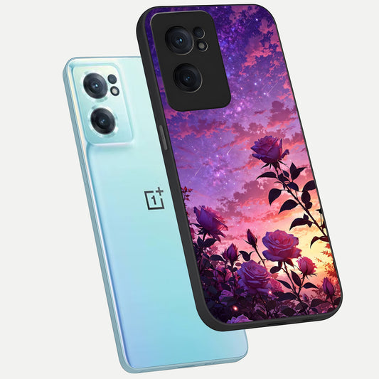  Starlit Rose Twilight phone case For Oneplus Nord CE2 showing premium glass back cover with detailed artwork