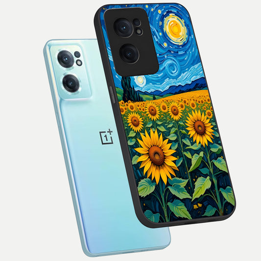  Starry Sunflower Dreams phone case For Oneplus Nord CE2 showing premium glass back cover with detailed artwork