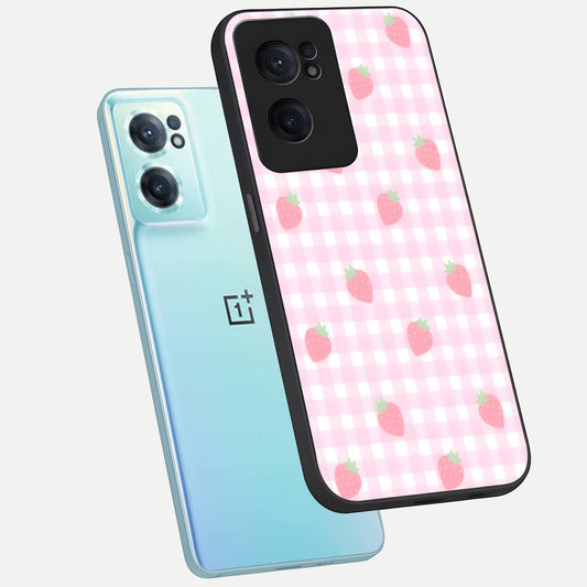  Strawberry Picnic Love phone case For Oneplus Nord CE2 showing premium glass back cover with detailed artwork