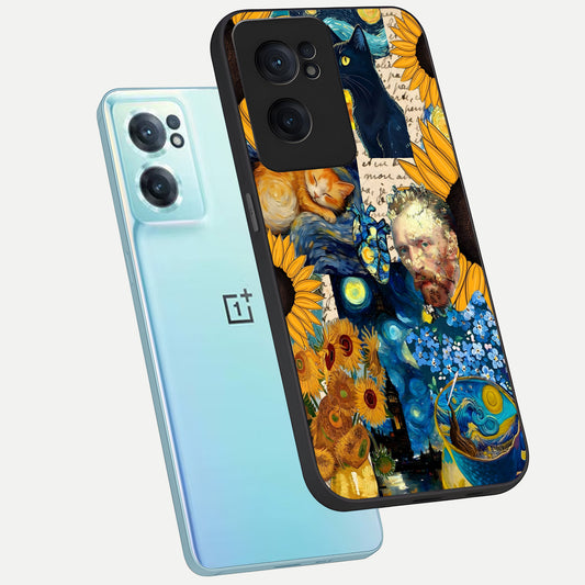  Sunflower Chic Mood Custom Name phone case For Oneplus Nord CE2 showing premium glass back cover with detailed artwork