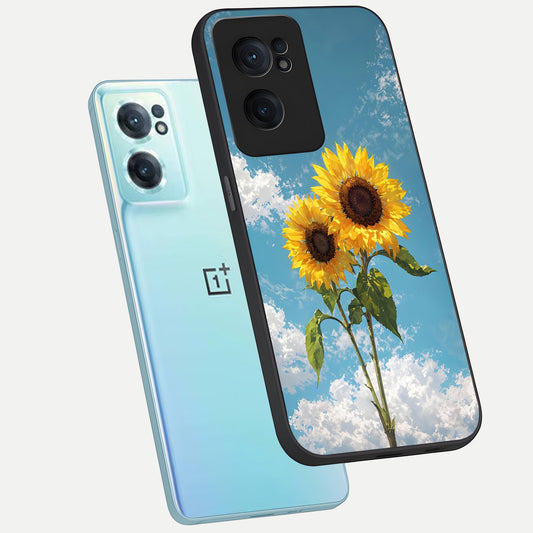  Sunlit Daisy Glow phone case For Oneplus Nord CE2 showing premium glass back cover with detailed artwork