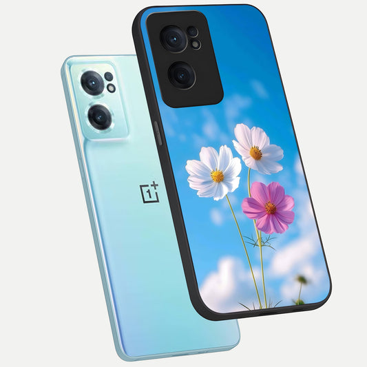  Tripple Flowers With Sky phone case For Oneplus Nord CE2 showing premium glass back cover with detailed artwork