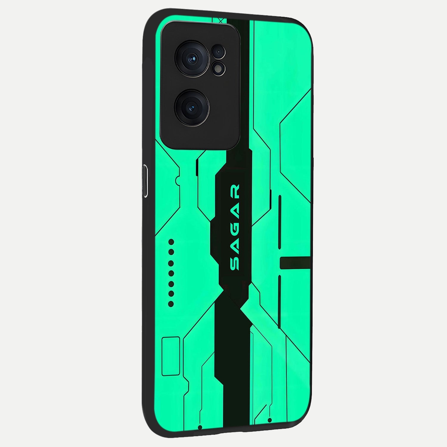  Aqua Tech CYBERPUNK Custom Name back cover For Oneplus Nord CE2 slim fit glass case with vibrant aesthetic design