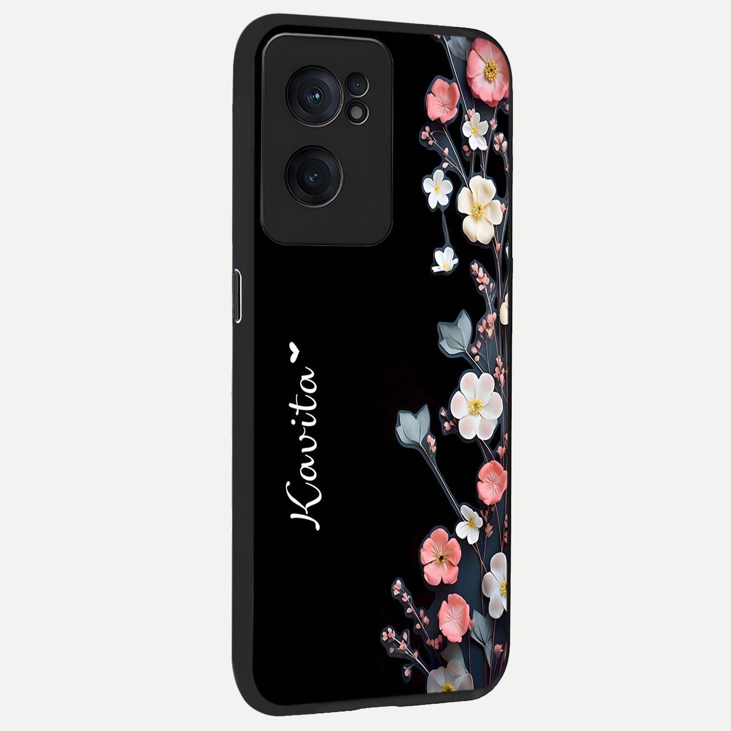  Black Elegance Floral Custom Name back cover For Oneplus Nord CE2 slim fit glass case with vibrant aesthetic design