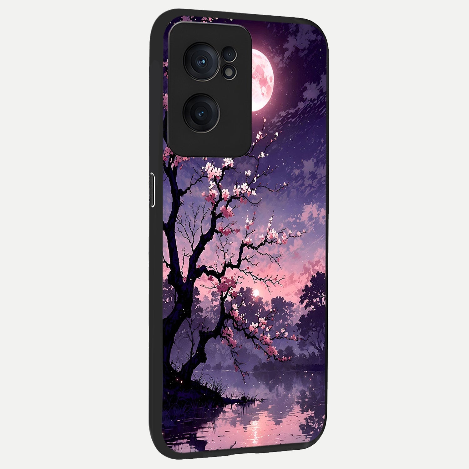  Blossom Pink Moon back cover For Oneplus Nord CE2 slim fit glass case with vibrant aesthetic design