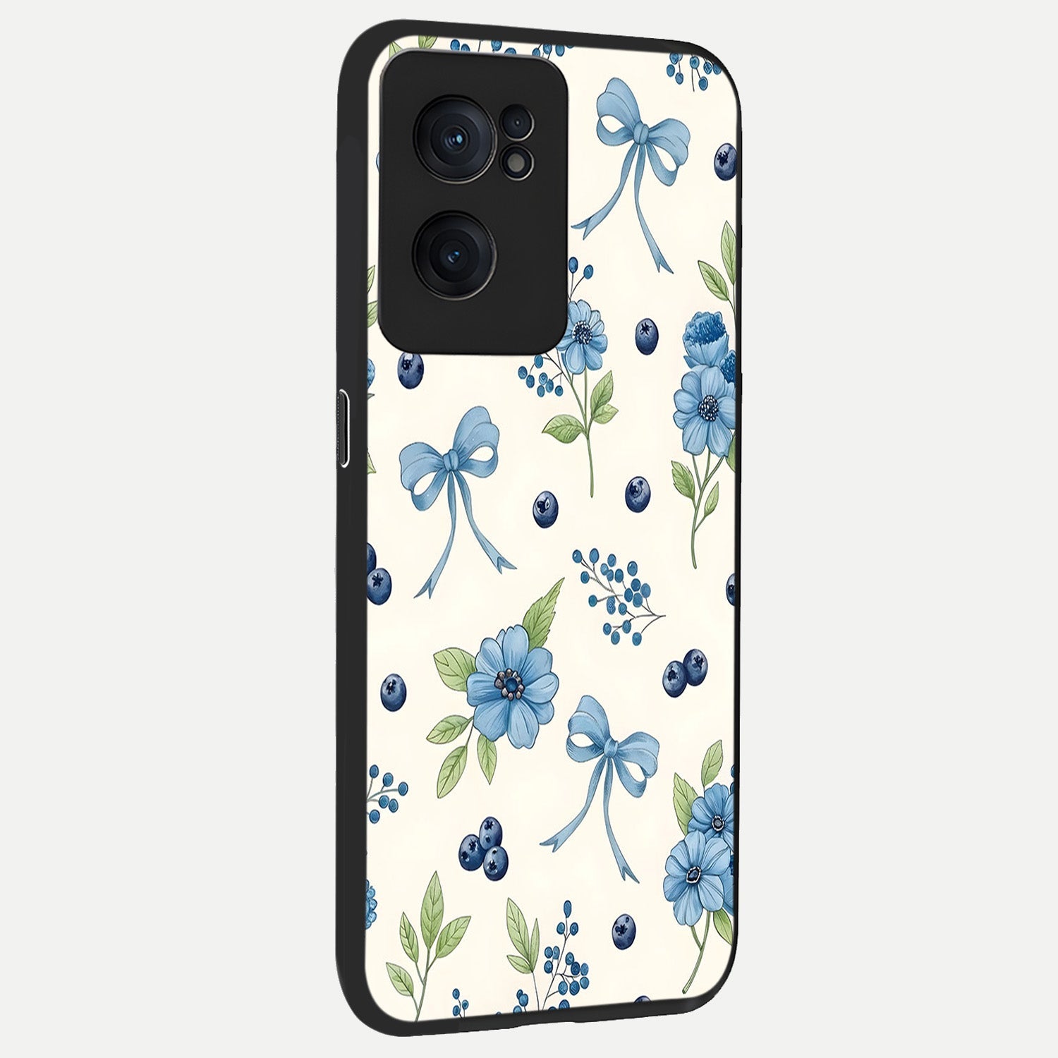  Blue Flower And Bow back cover For Oneplus Nord CE2 slim fit glass case with vibrant aesthetic design