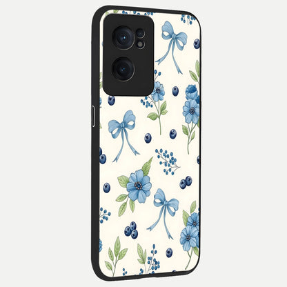  Blue Flower And Bow back cover For Oneplus Nord CE2 slim fit glass case with vibrant aesthetic design