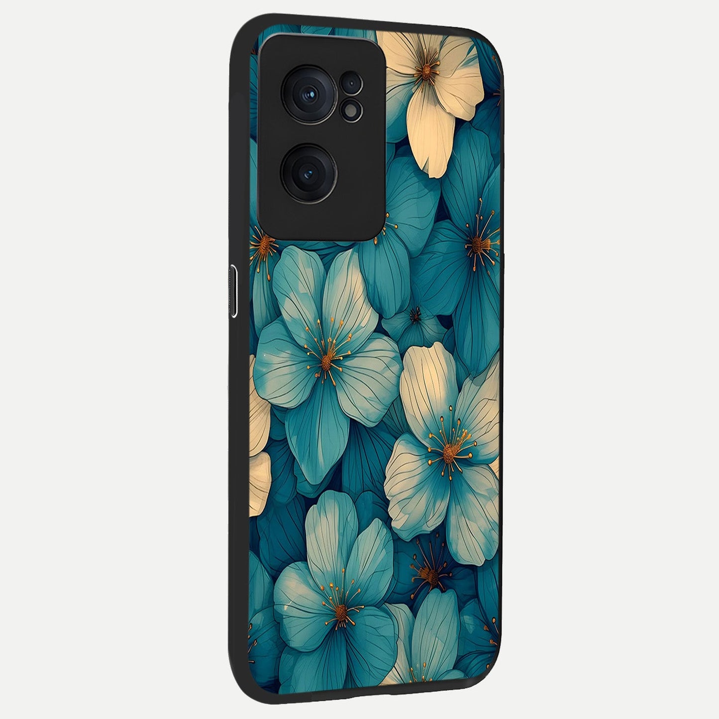  Blue Shade Floral back cover For Oneplus Nord CE2 slim fit glass case with vibrant aesthetic design