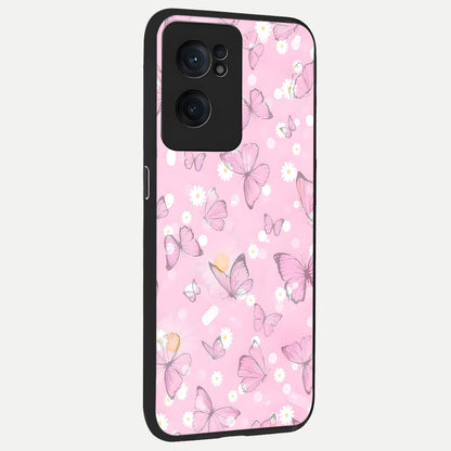  Blush Butterfly Garden back cover For Oneplus Nord CE2 slim fit glass case with vibrant aesthetic design
