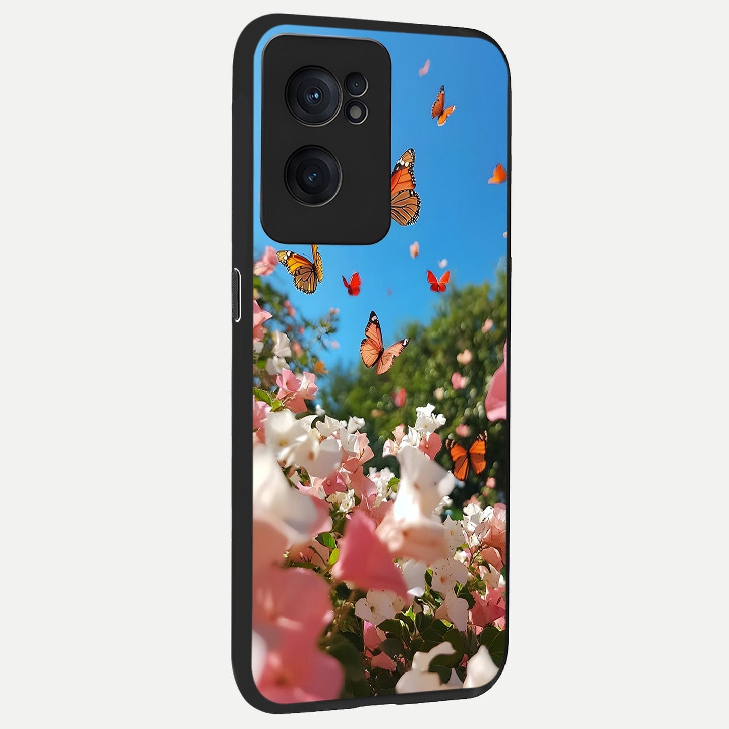  Butterflies In Bloom Sky back cover For Oneplus Nord CE2 slim fit glass case with vibrant aesthetic design
