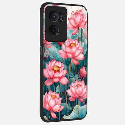  Celestial Pink Lotus back cover For Oneplus Nord CE2 slim fit glass case with vibrant aesthetic design