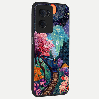  Celestial Train Journey back cover For Oneplus Nord CE2 slim fit glass case with vibrant aesthetic design