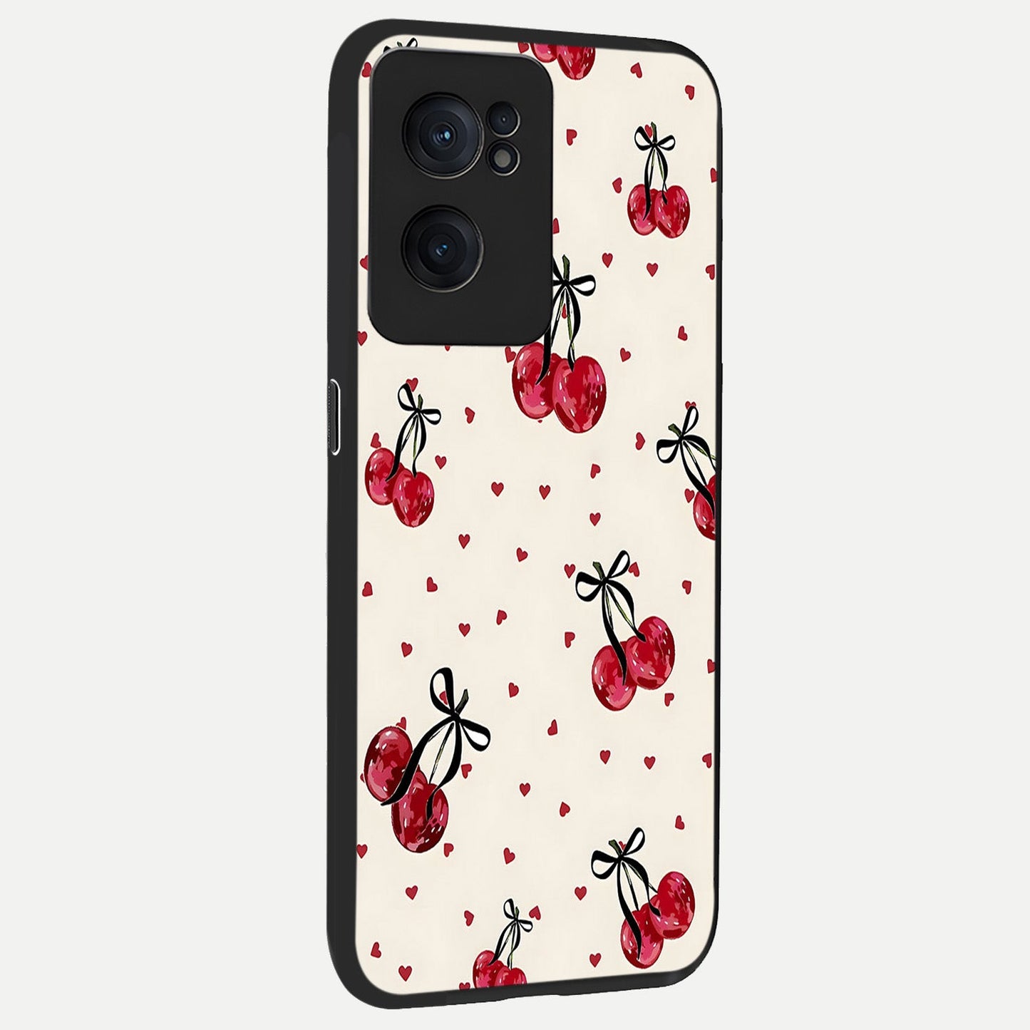  Cherry Heart Bow back cover For Oneplus Nord CE2 slim fit glass case with vibrant aesthetic design