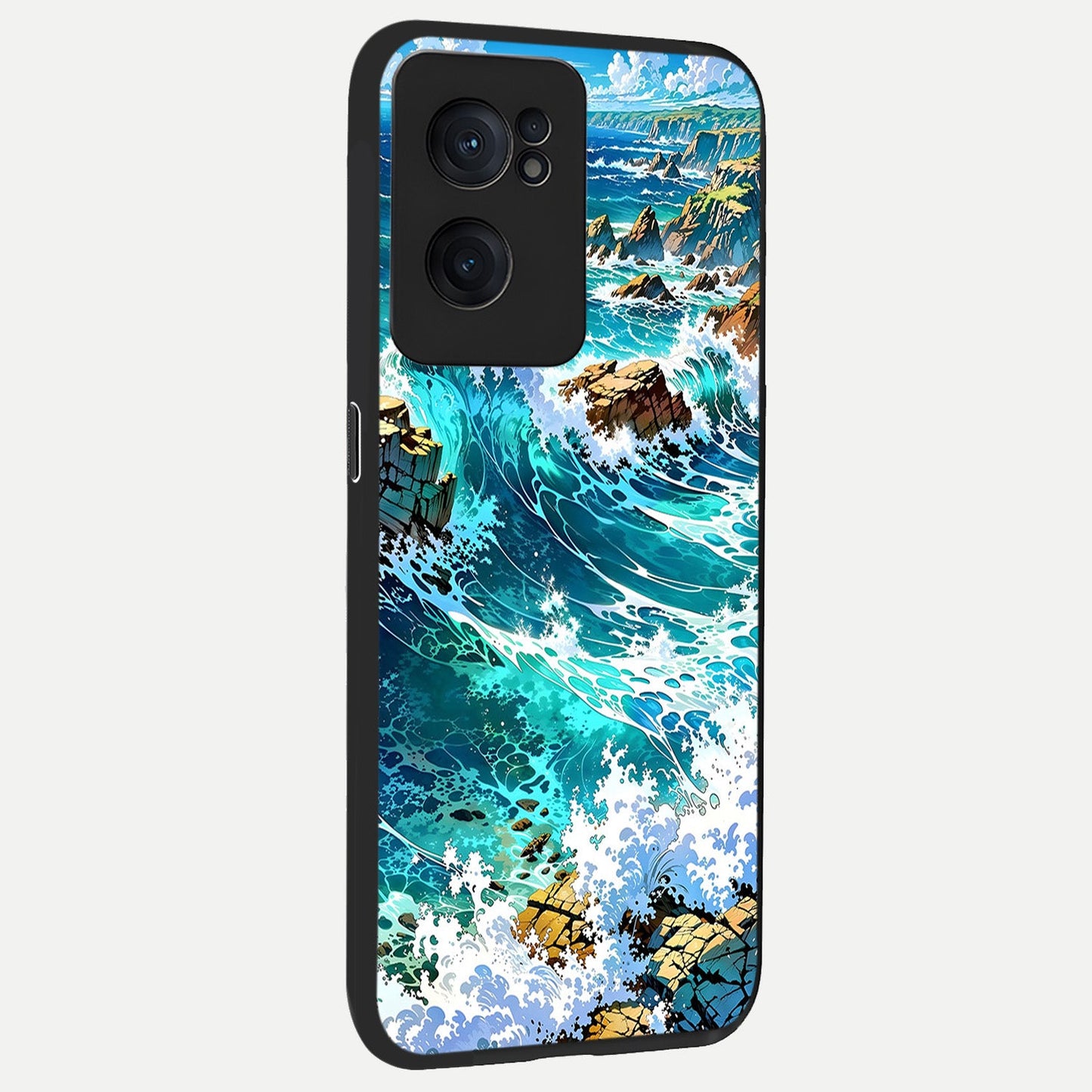  Coastal Blue Waves back cover For Oneplus Nord CE2 slim fit glass case with vibrant aesthetic design