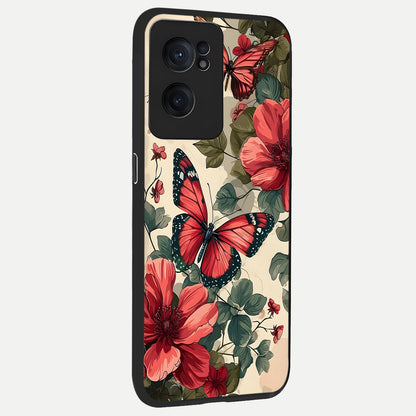  Crimson Butterfly Garden back cover For Oneplus Nord CE2 slim fit glass case with vibrant aesthetic design