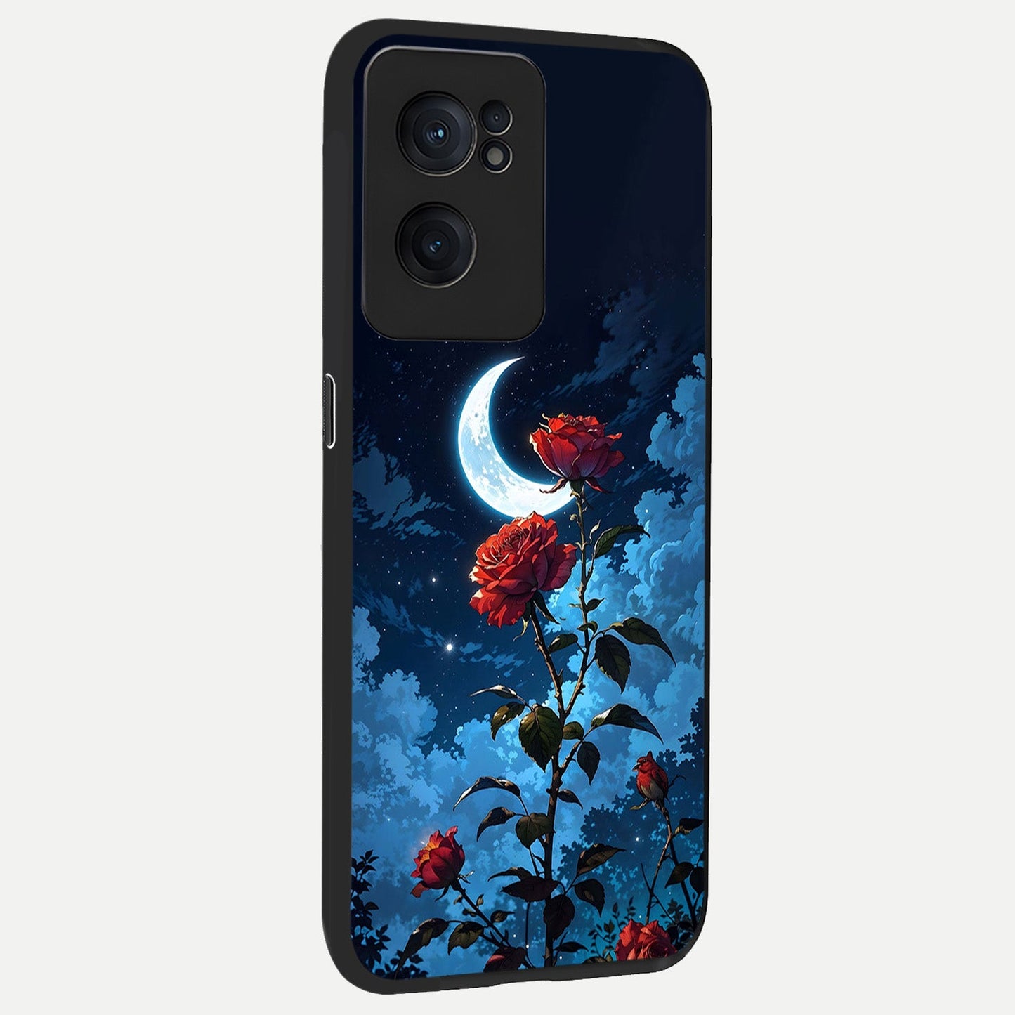  Crimson Rose Moon back cover For Oneplus Nord CE2 slim fit glass case with vibrant aesthetic design