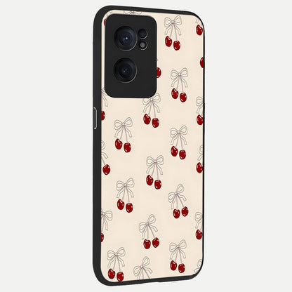  Cute Cherry Pattern back cover For Oneplus Nord CE2 slim fit glass case with vibrant aesthetic design