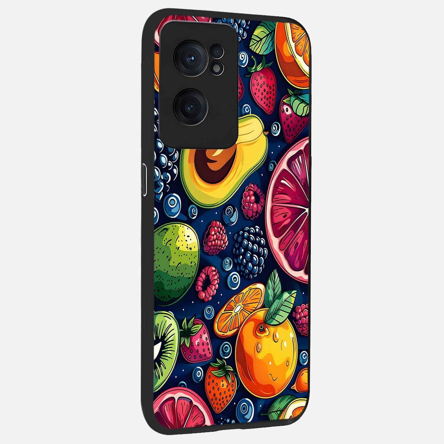  Cute Fruits Art back cover For Oneplus Nord CE2 slim fit glass case with vibrant aesthetic design