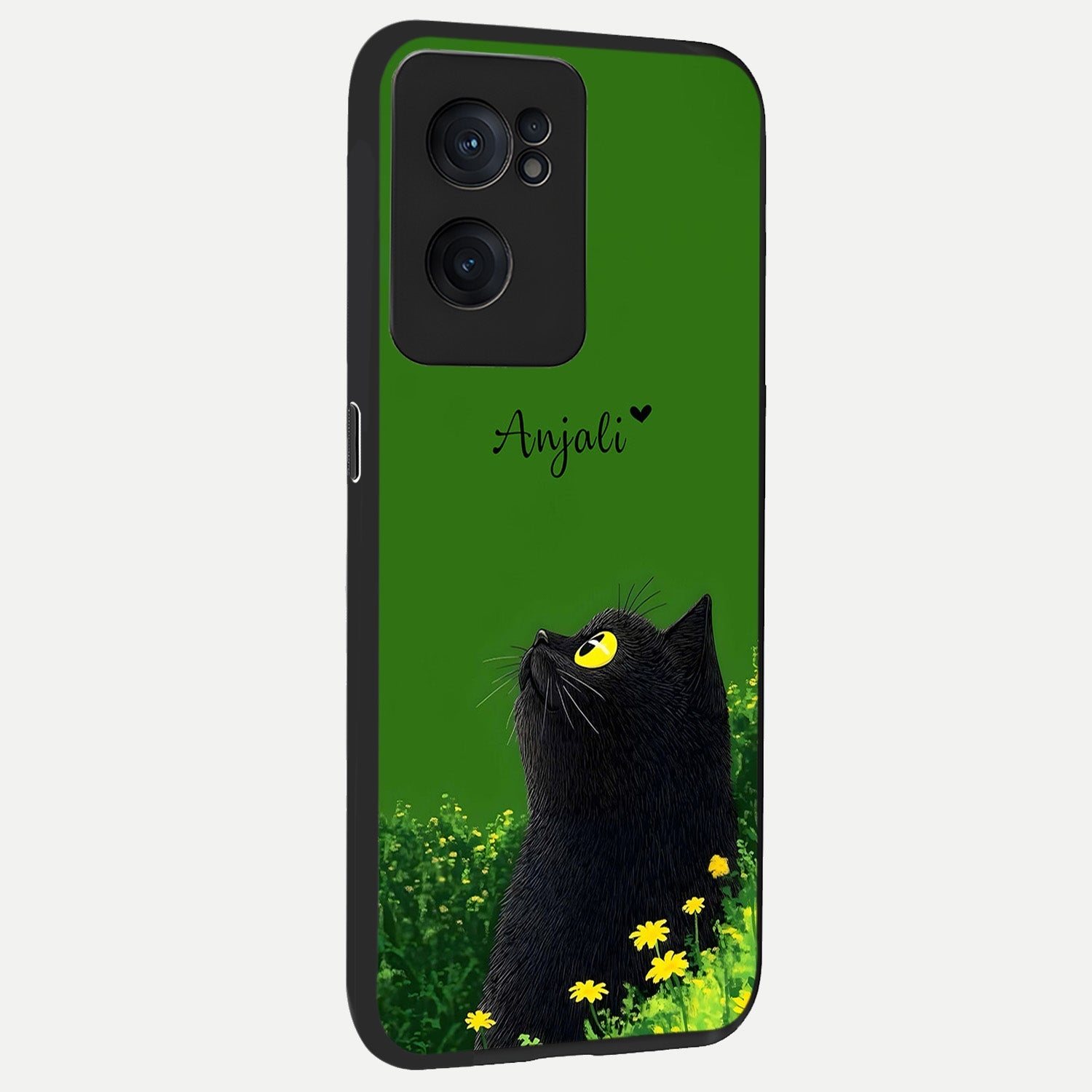  Emerald Cat Custom Name back cover For Oneplus Nord CE2 slim fit glass case with vibrant aesthetic design