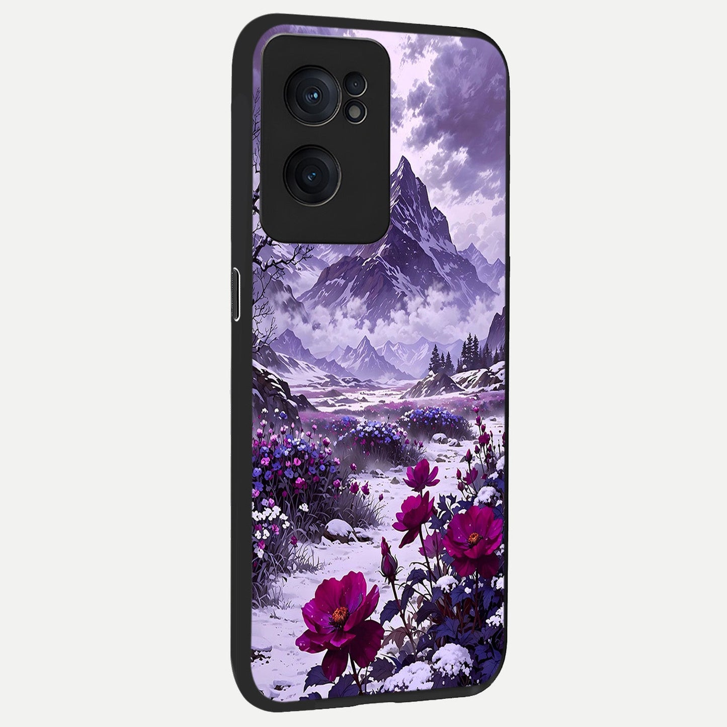  Flower Mountain View back cover For Oneplus Nord CE2 slim fit glass case with vibrant aesthetic design