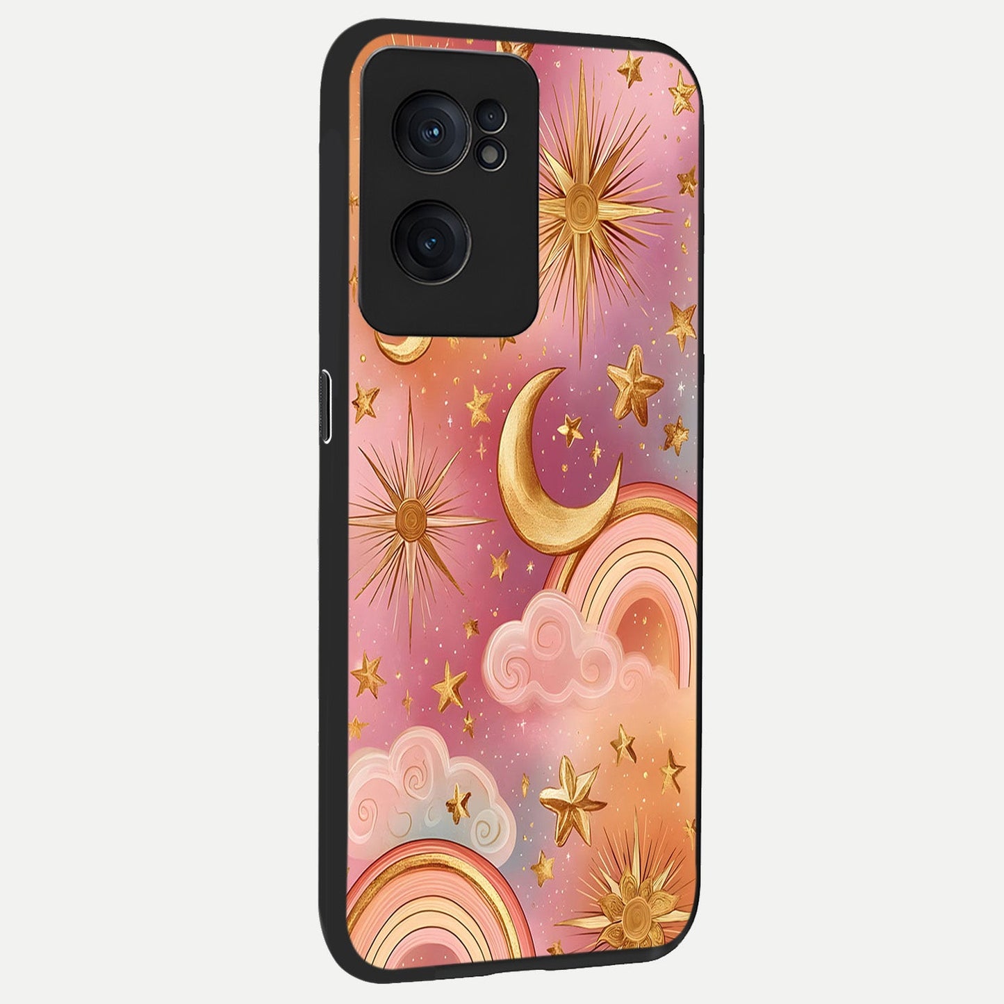  Golden Celestial Dreams back cover For Oneplus Nord CE2 slim fit glass case with vibrant aesthetic design