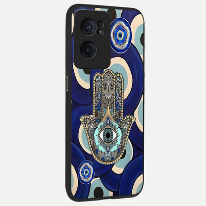  Hamsa Divine Guard back cover For Oneplus Nord CE2 slim fit glass case with vibrant aesthetic design