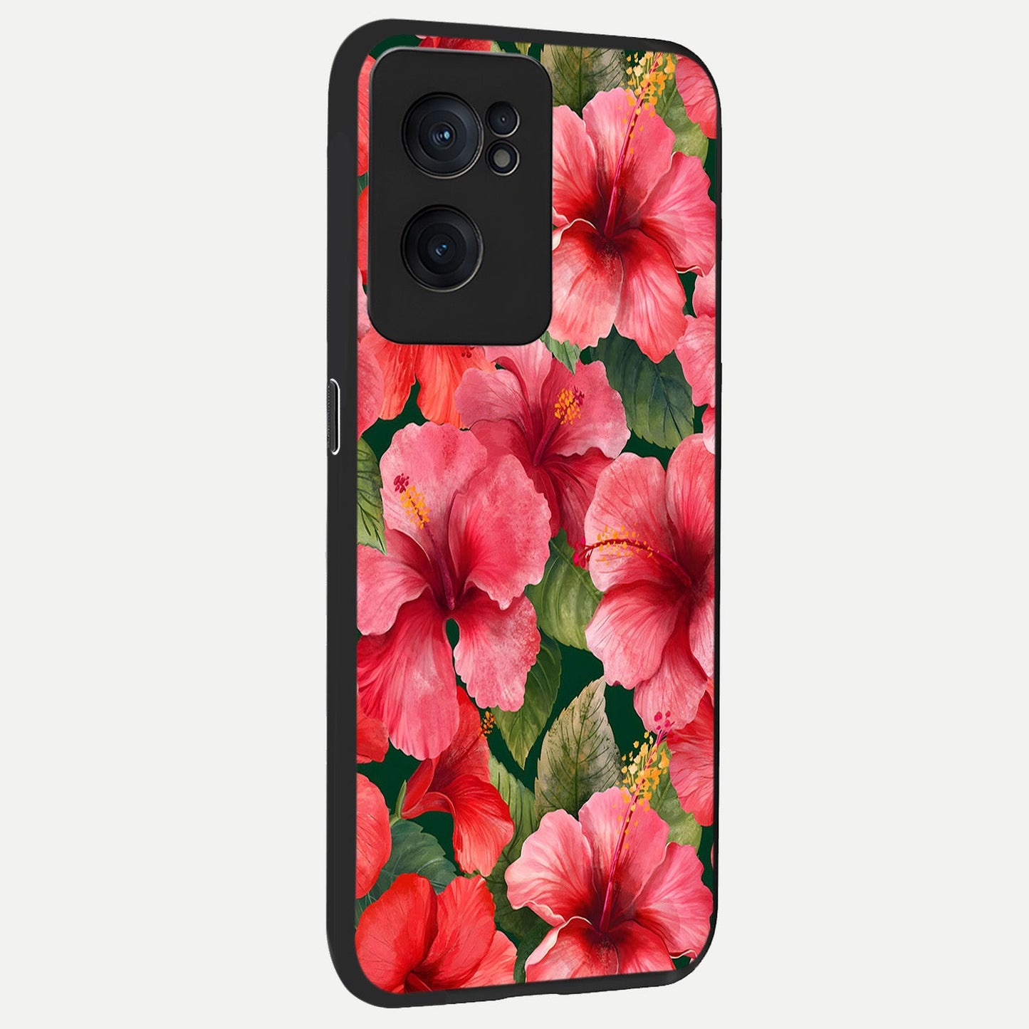  Hibiscus Pattern back cover For Oneplus Nord CE2 slim fit glass case with vibrant aesthetic design