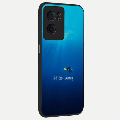  Just Keep Swimming back cover For Oneplus Nord CE2 slim fit glass case with vibrant aesthetic design