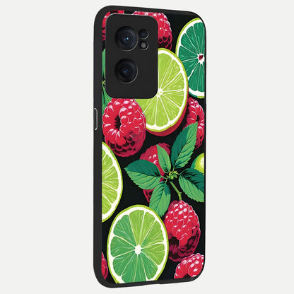  Lime and Raspberry Pattern back cover For Oneplus Nord CE2 slim fit glass case with vibrant aesthetic design