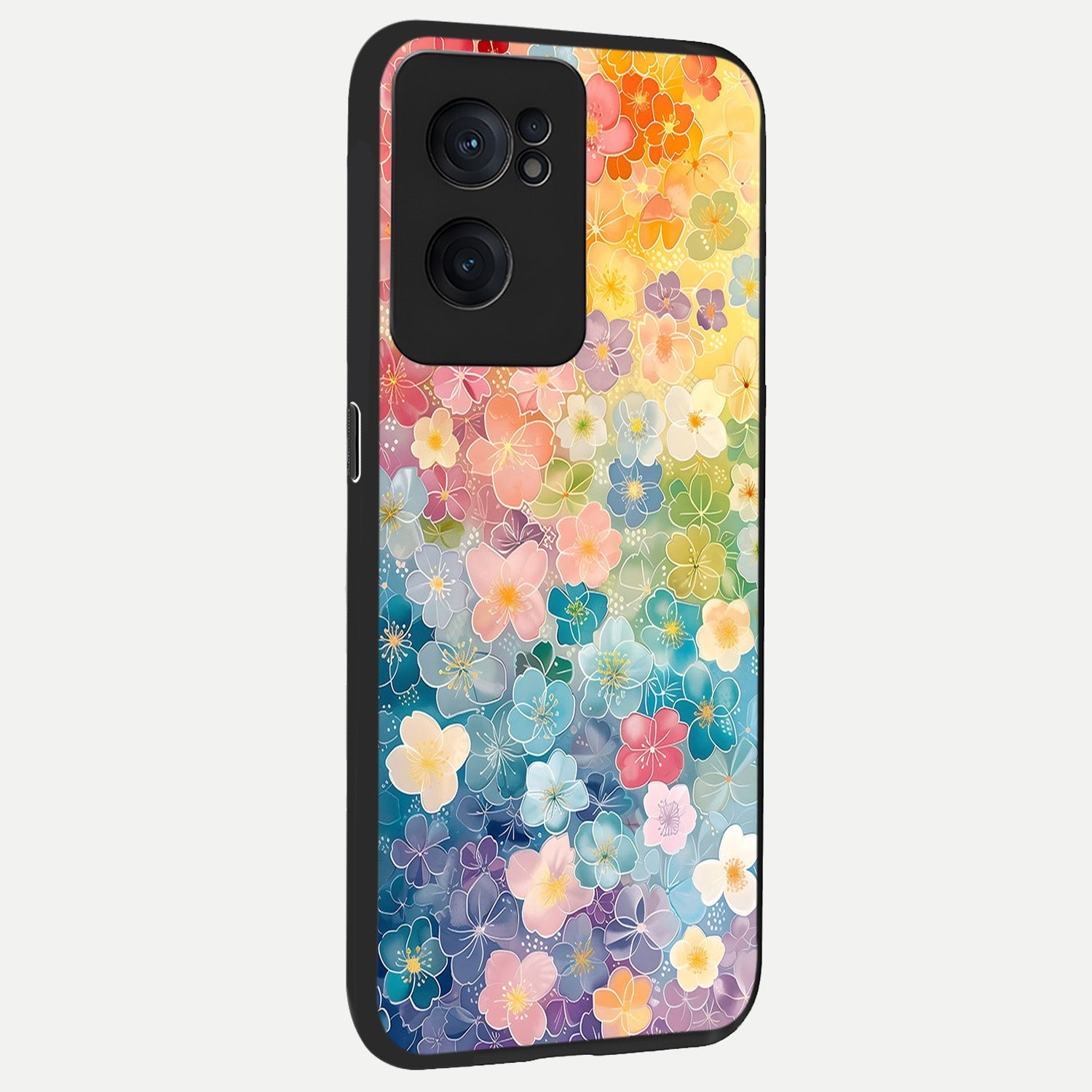  Rainbow Blossom Burst back cover For Oneplus Nord CE2 slim fit glass case with vibrant aesthetic design