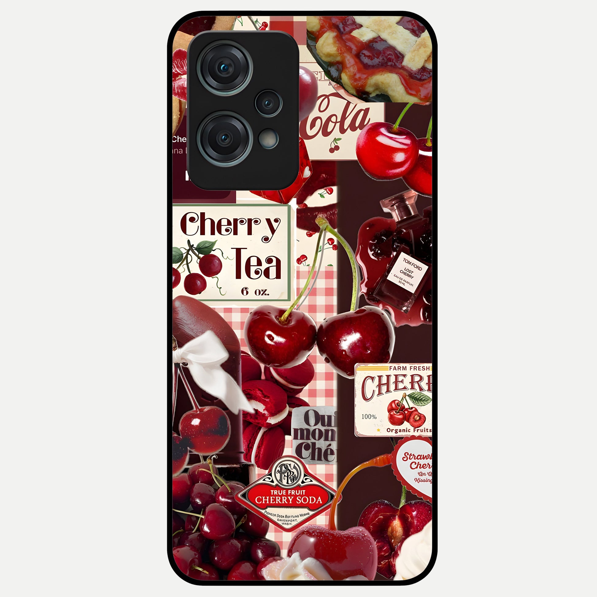  Aesthetic Cherry Tea Glass Case For Oneplus Nord CE2 Lite back cover – full design glossy printed glass finish