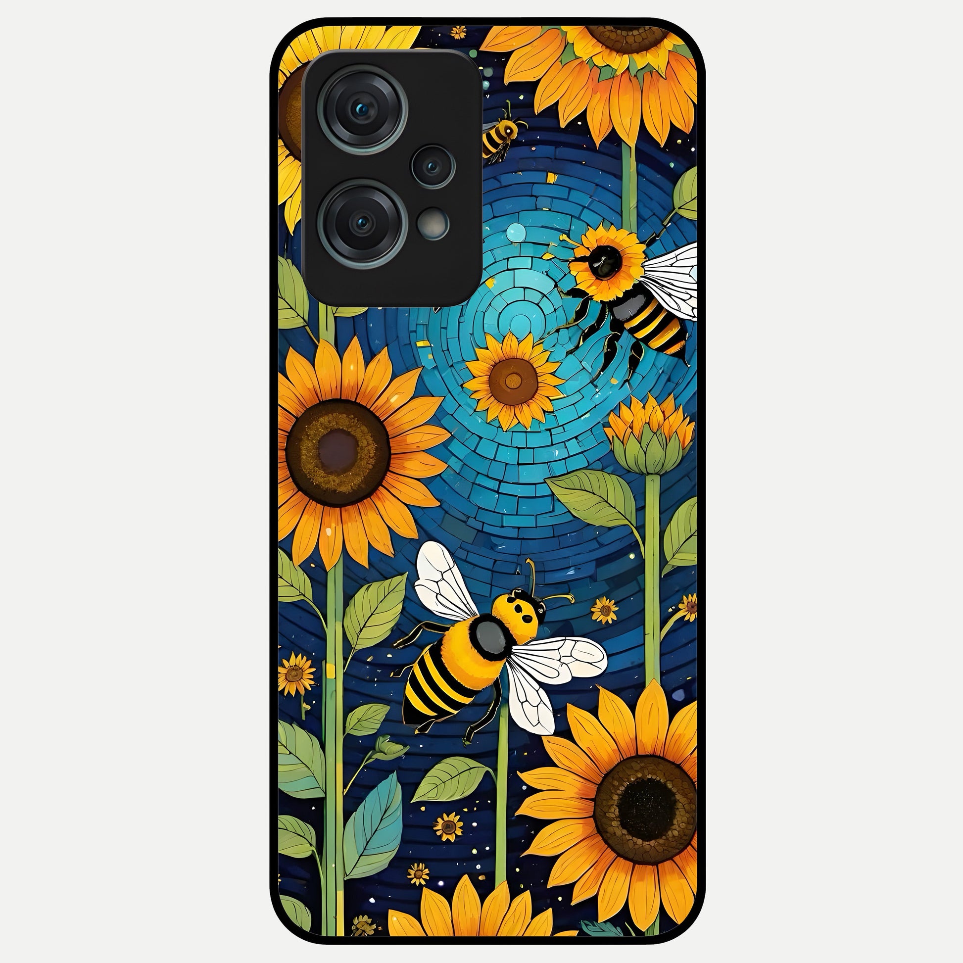  Bees And Sunflowers Glass Case For Oneplus Nord CE2 Lite back cover – full design glossy printed glass finish
