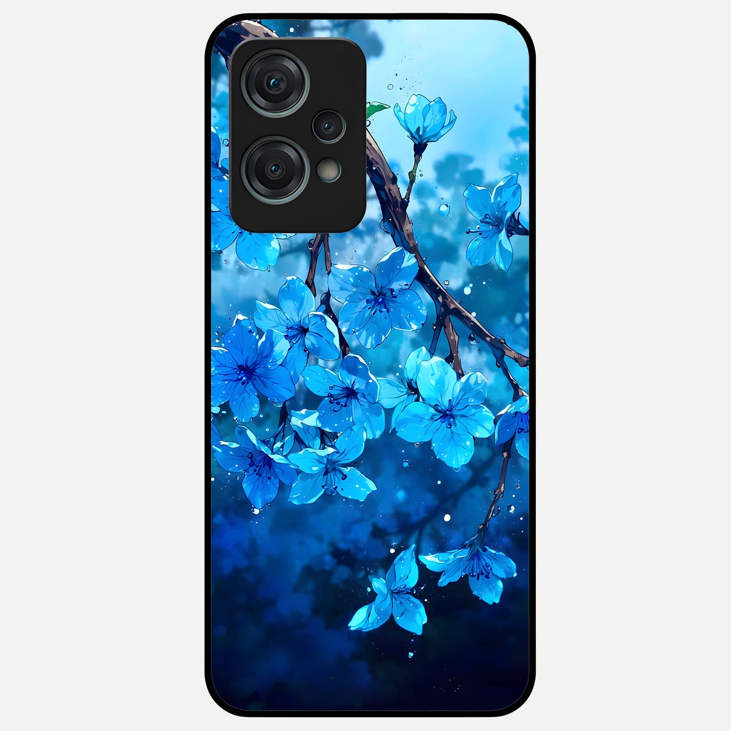  Blue Blossoms Branch Glass Case For Oneplus Nord CE2 Lite back cover – full design glossy printed glass finish