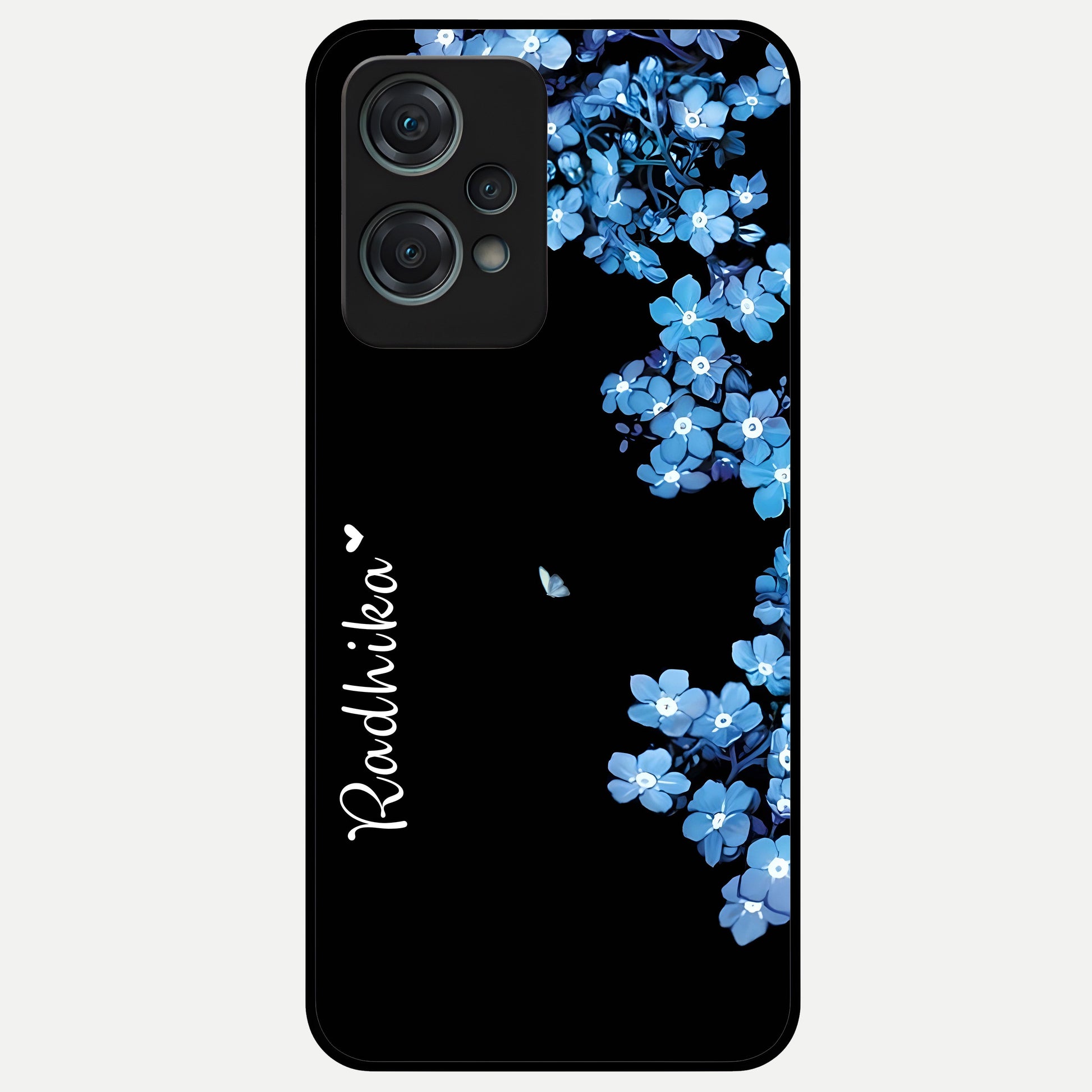  Blue Petal Dream Custom Name Glass Case For Oneplus Nord CE2 Lite back cover – full design glossy printed glass finish