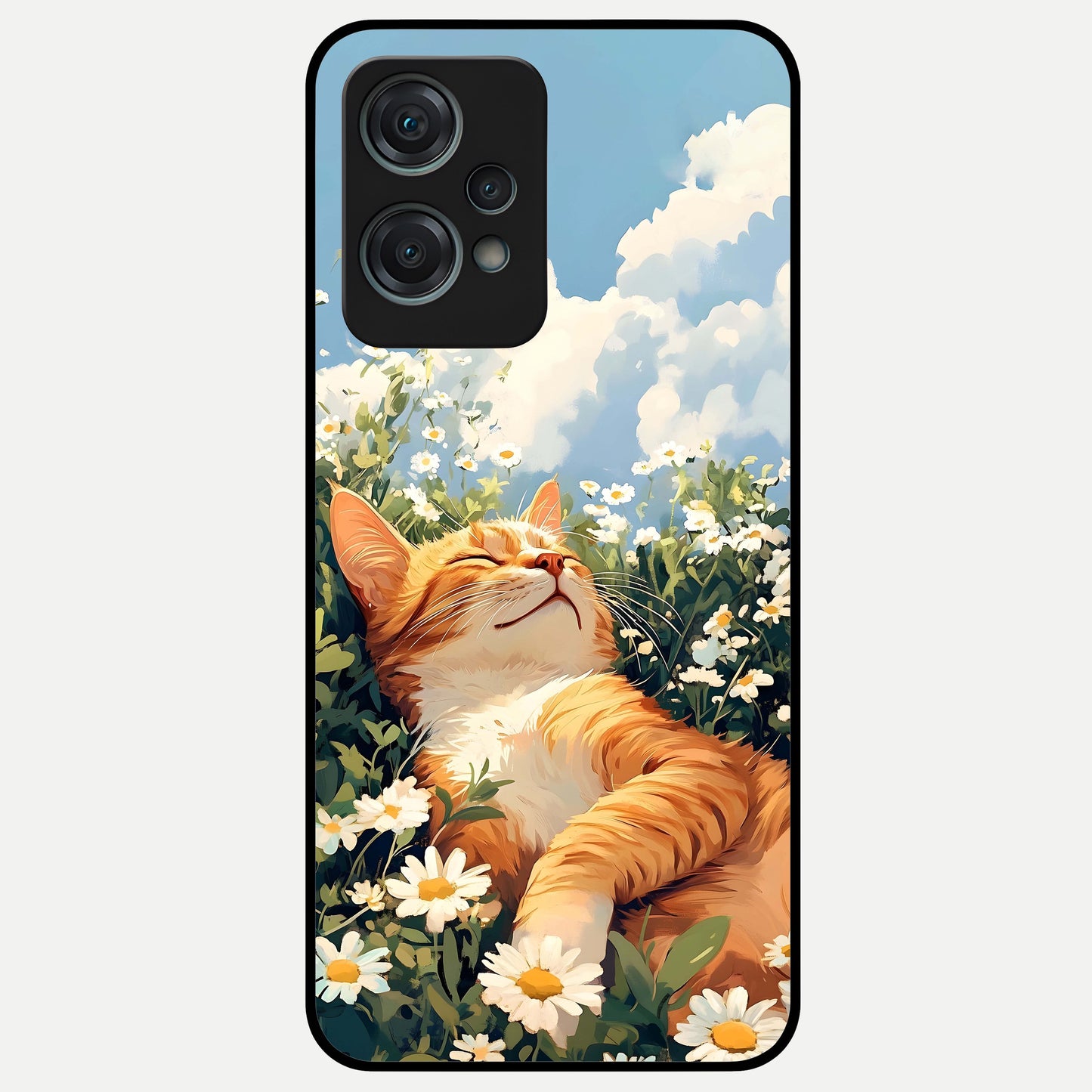  Cat And Flowers View Glass Case For Oneplus Nord CE2 Lite back cover – full design glossy printed glass finish