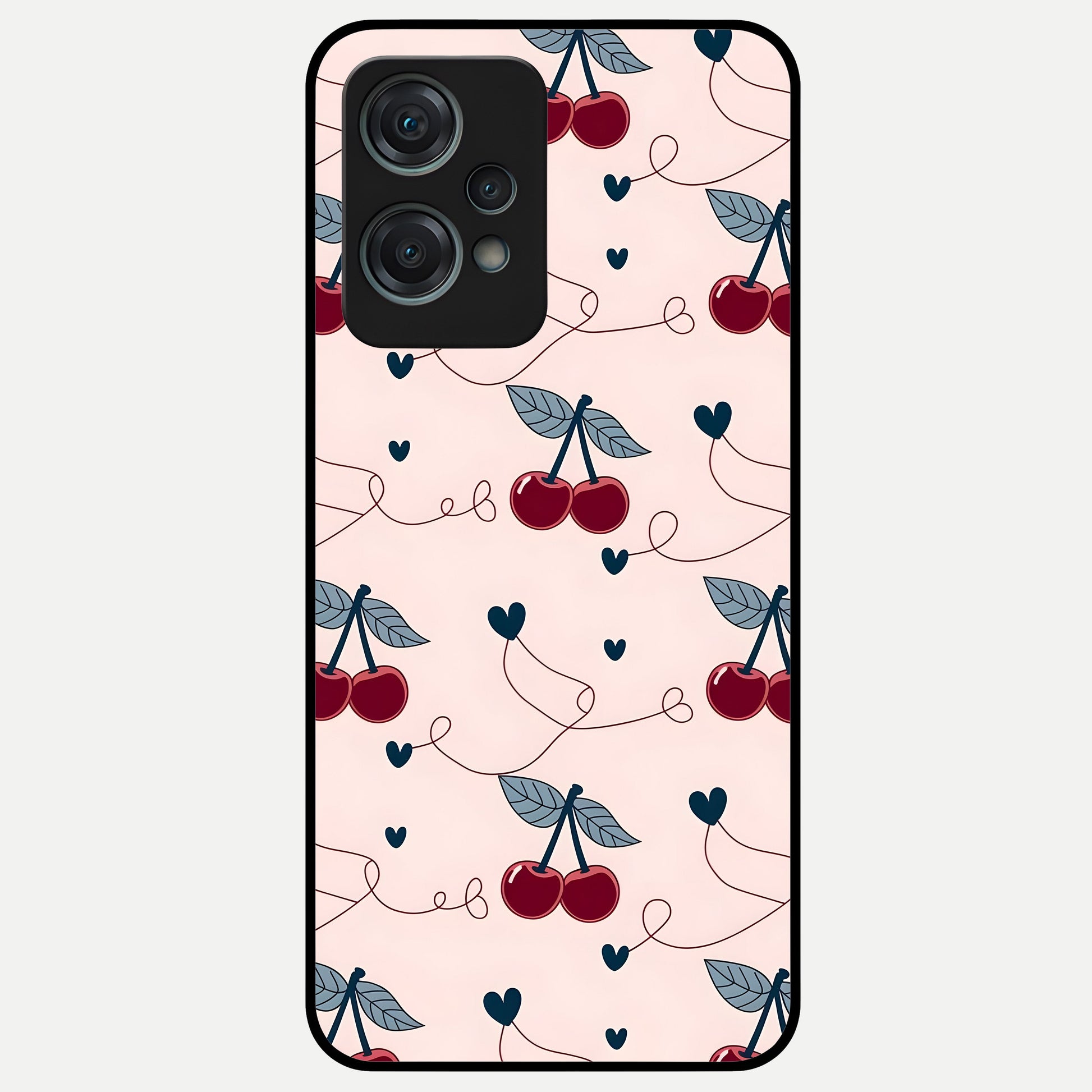  Cherry Heart Line Glass Case For Oneplus Nord CE2 Lite back cover – full design glossy printed glass finish