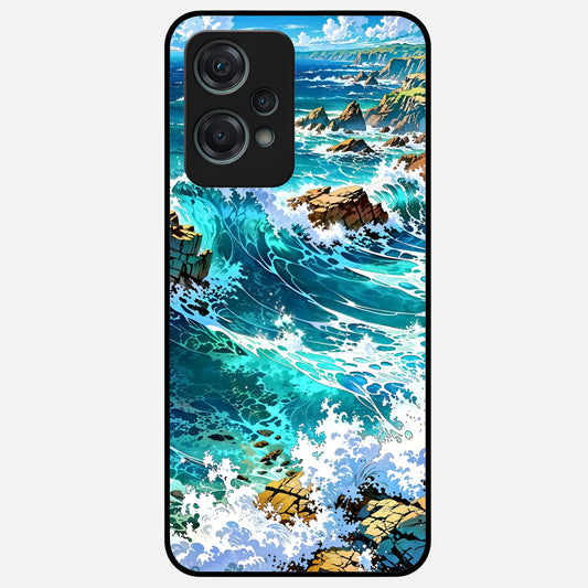  Coastal Blue Waves Glass Case For Oneplus Nord CE2 Lite back cover – full design glossy printed glass finish