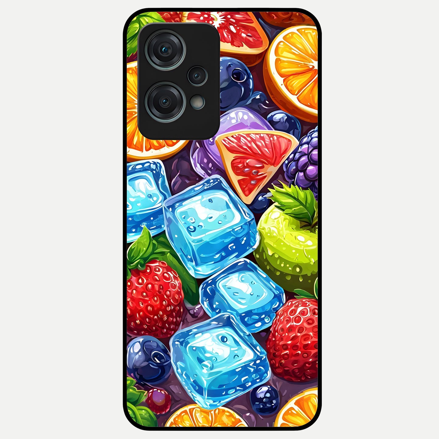  Colorful Fruits with Ice Glass Case For Oneplus Nord CE2 Lite back cover – full design glossy printed glass finish