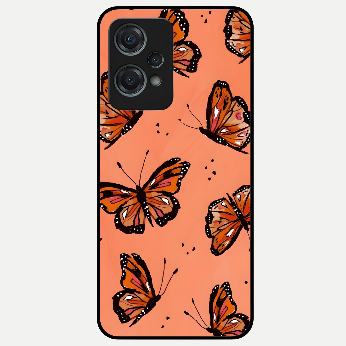  Coral Wing Butterfly Glass Case For Oneplus Nord CE2 Lite back cover – full design glossy printed glass finish