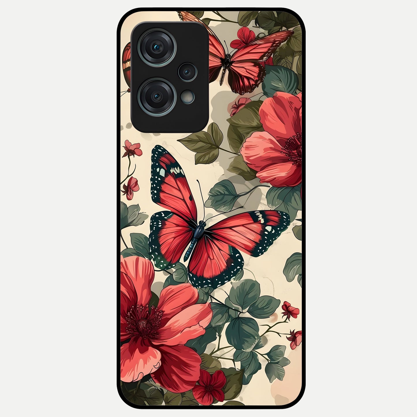  Crimson Butterfly Garden Glass Case For Oneplus Nord CE2 Lite back cover – full design glossy printed glass finish