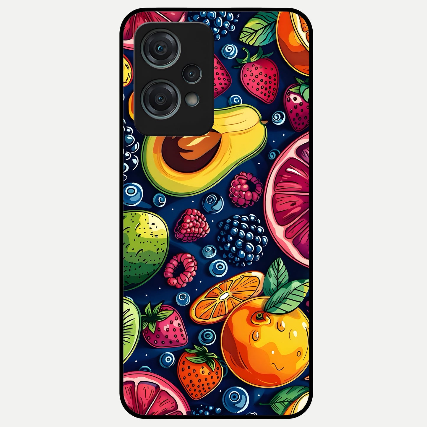  Cute Fruits Art Glass Case For Oneplus Nord CE2 Lite back cover – full design glossy printed glass finish