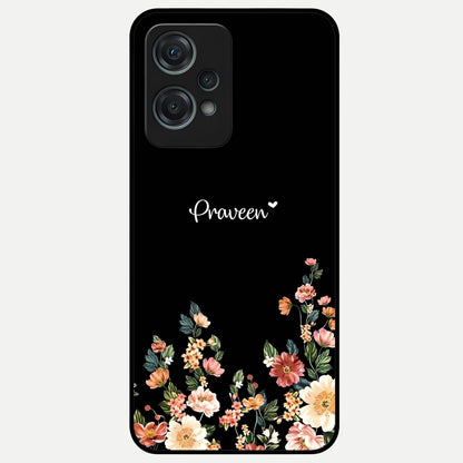  Floral Design Personalized Custom Name Glass Case For Oneplus Nord CE2 Lite back cover – full design glossy printed glass finish