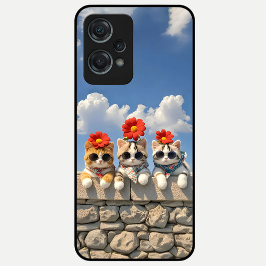  Floral Kitty Squad Glass Case For Oneplus Nord CE2 Lite back cover – full design glossy printed glass finish