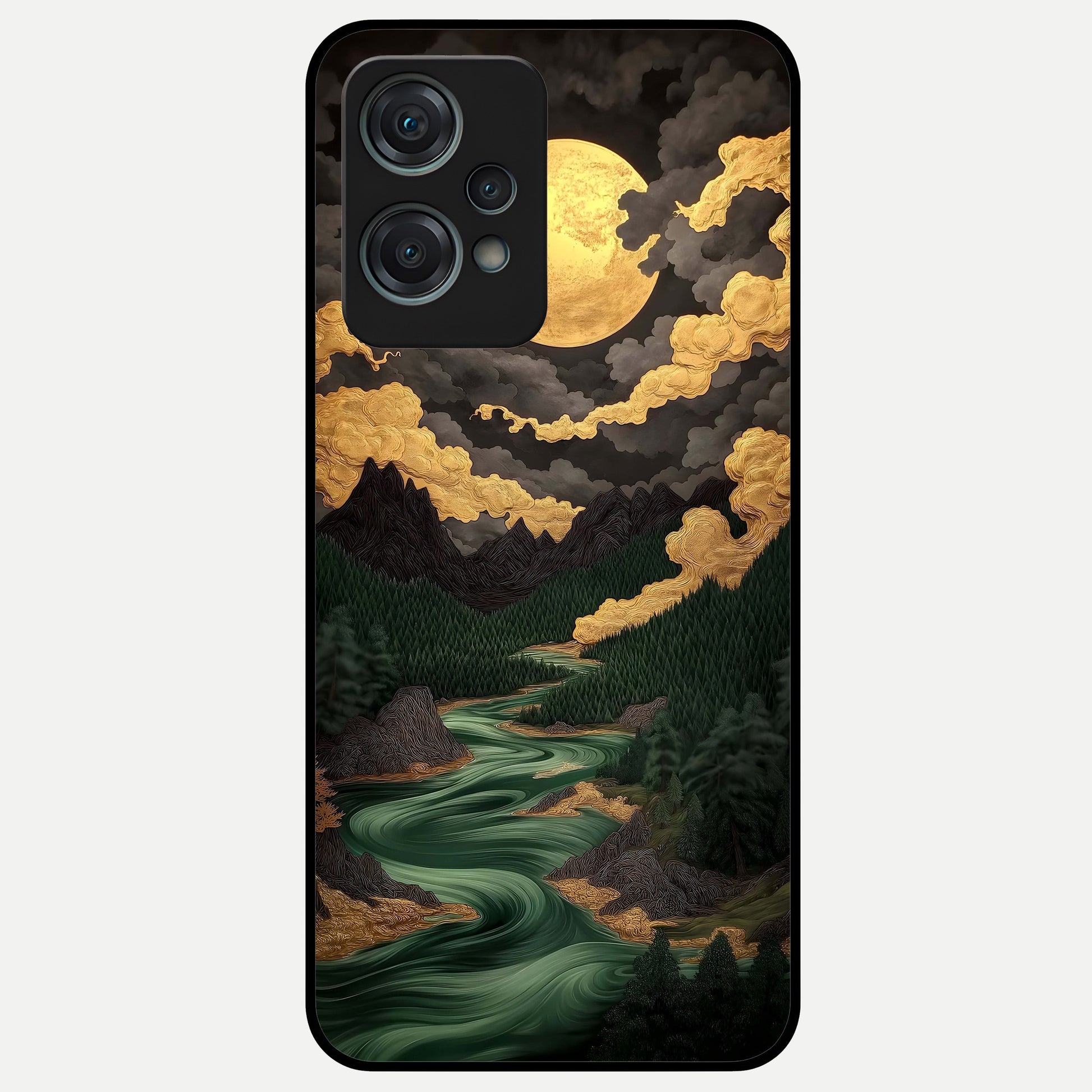  Golden River Moon Glass Case For Oneplus Nord CE2 Lite back cover – full design glossy printed glass finish