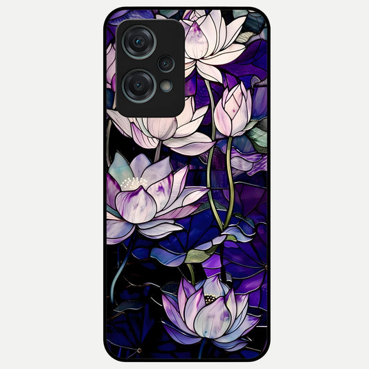  Purple Lotus Pattern Glass Case For Oneplus Nord CE2 Lite back cover – full design glossy printed glass finish