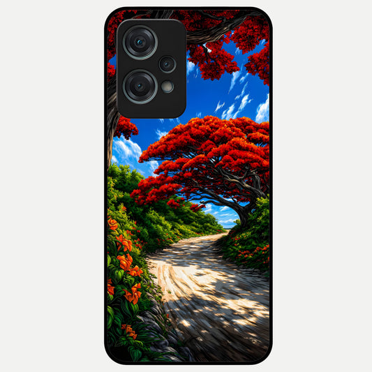  Red Trees Pathway Glass Case For Oneplus Nord CE2 Lite back cover – full design glossy printed glass finish