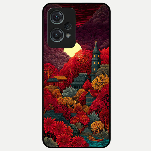  Scarlet Autumn Temple Glass Case For Oneplus Nord CE2 Lite back cover – full design glossy printed glass finish
