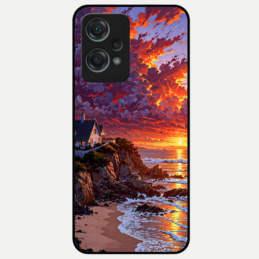  Sunset House By Sea Glass Case For Oneplus Nord CE2 Lite back cover – full design glossy printed glass finish