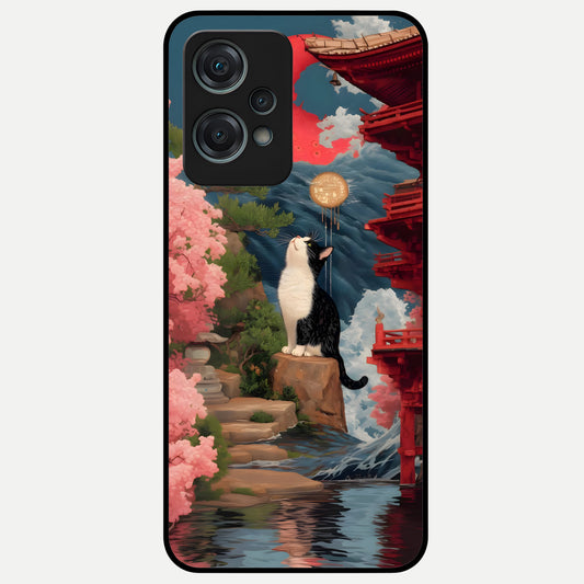  Temple Cat Scenery Glass Case For Oneplus Nord CE2 Lite back cover – full design glossy printed glass finish
